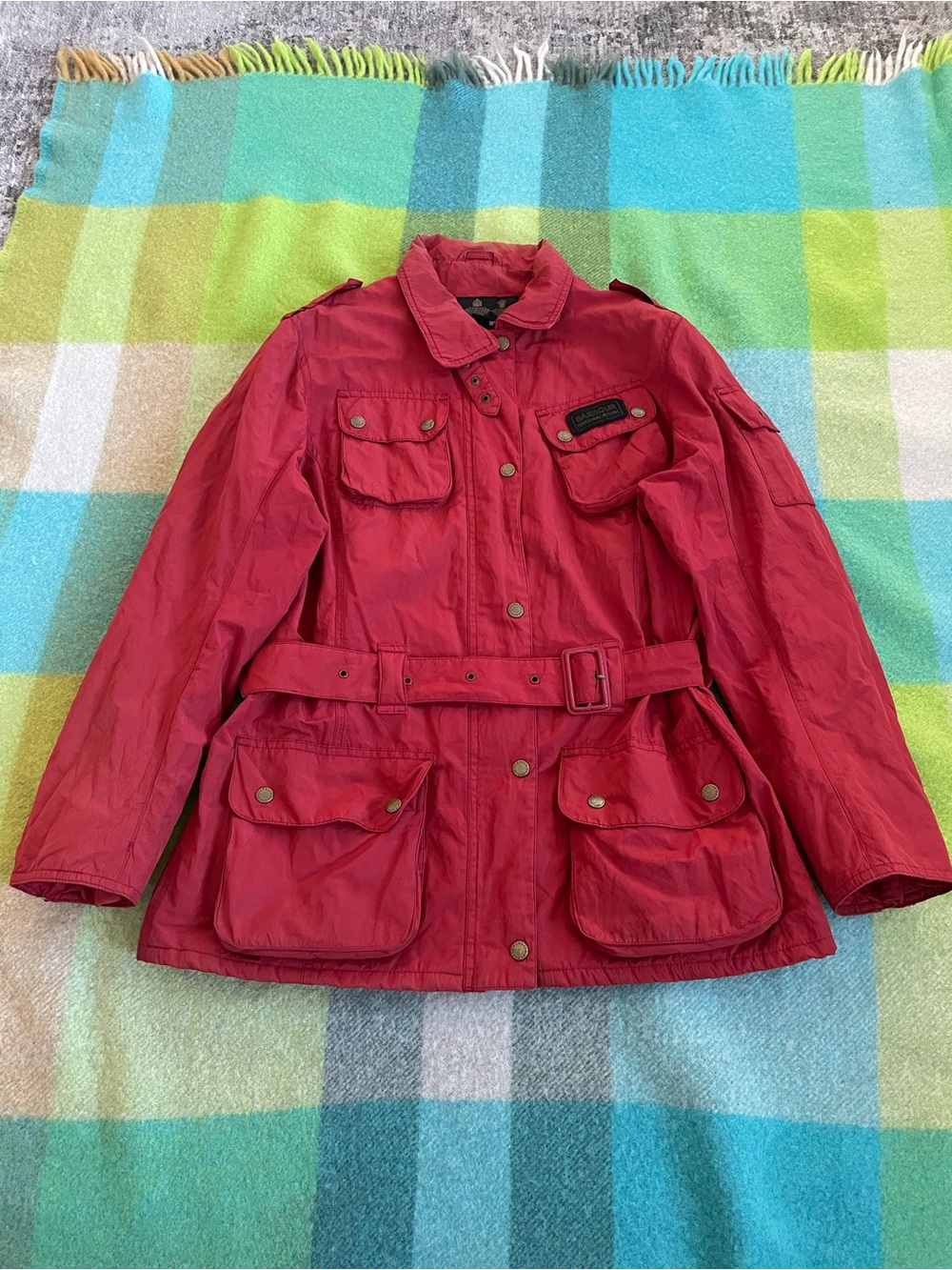 Barbour International Rainbow Belted Waist Red Waterproof Jacket Women’s